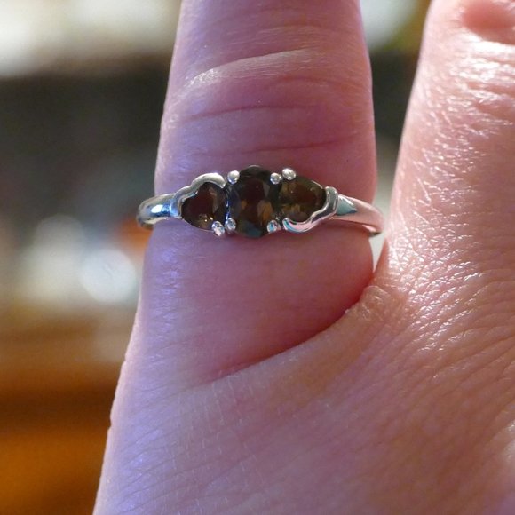 Smoky Quartz Sterling Silver-3 Stone Ring - Picture 4 of 12